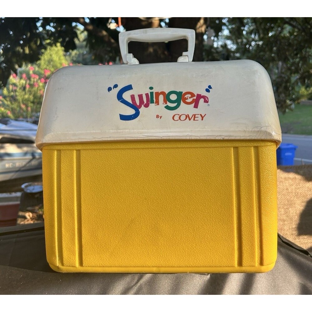 YellowVintage 1976 Covey SWINGER Barn Shaped Cooler! 1970s Holdenville, Oklahoma